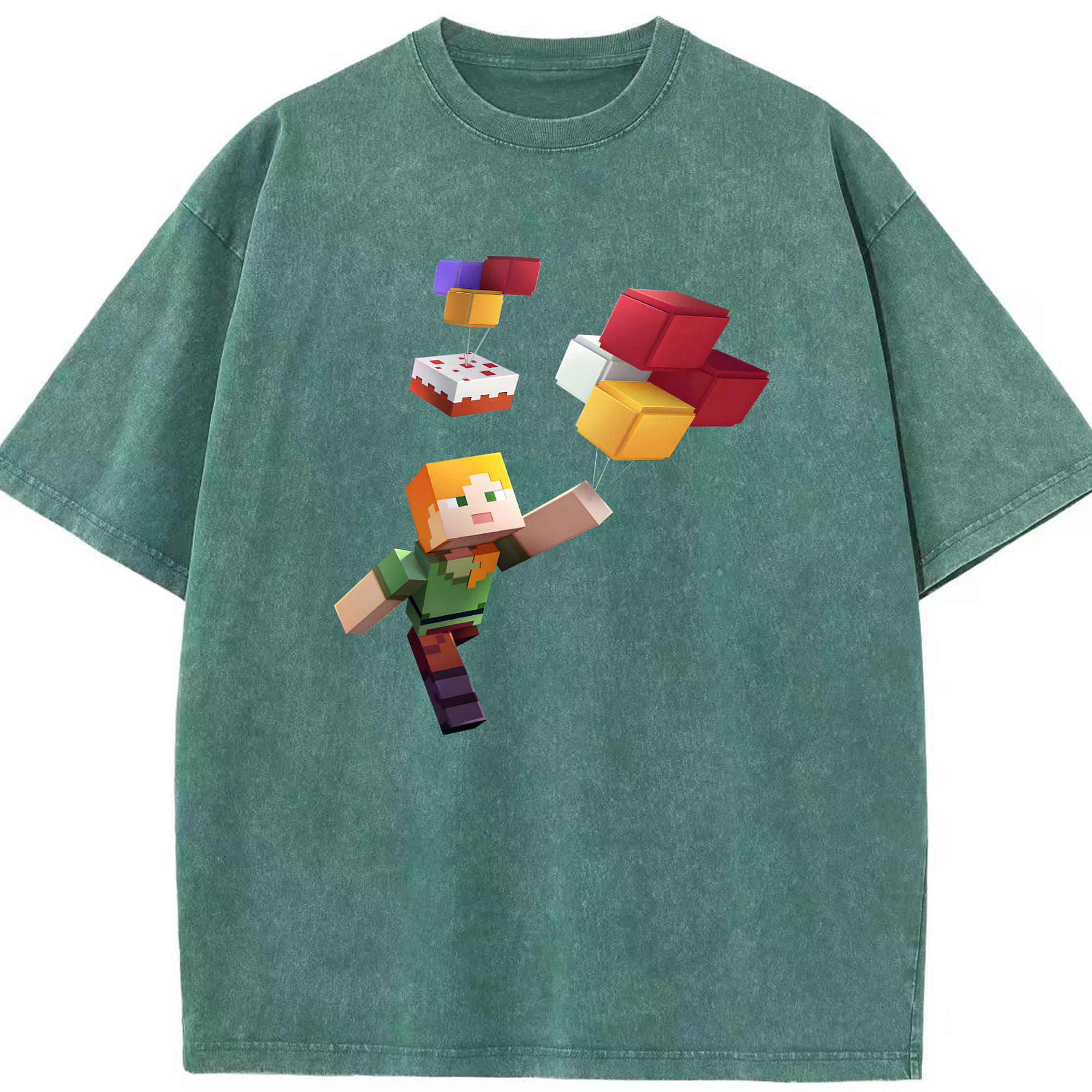 （画像用） マインクラフト ブロックの世界 Minecraft MC Block world 綿100% ヴィンテージ風 半袖Tシャツ（フロントプリント）